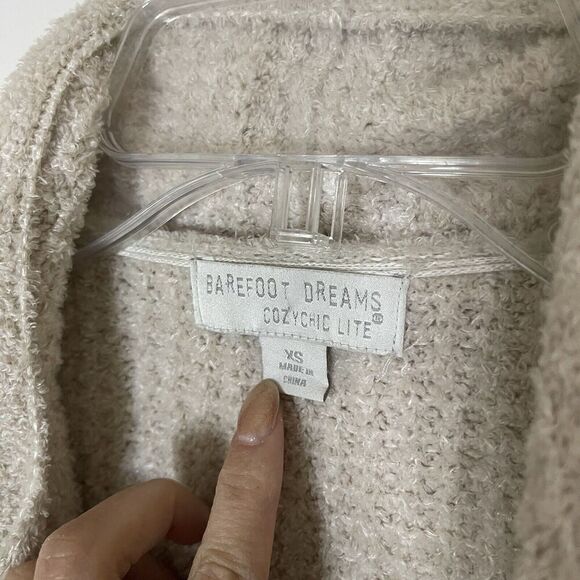 Barefoot dreams cozy chic ivory beige waffle knit drape front cardigan sweater - Picture 2 of 5